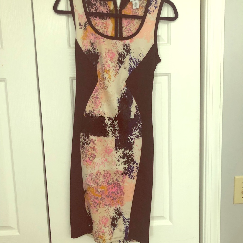 Bar III multi print black bodycon dress